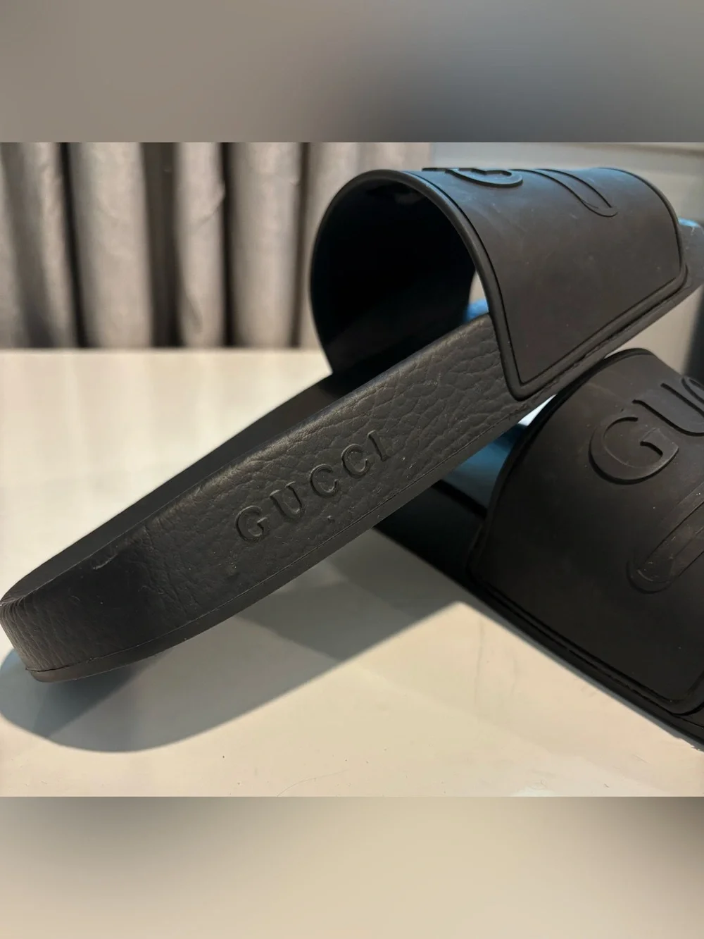 Gucci Black Logo Slide Sandals, Authentic